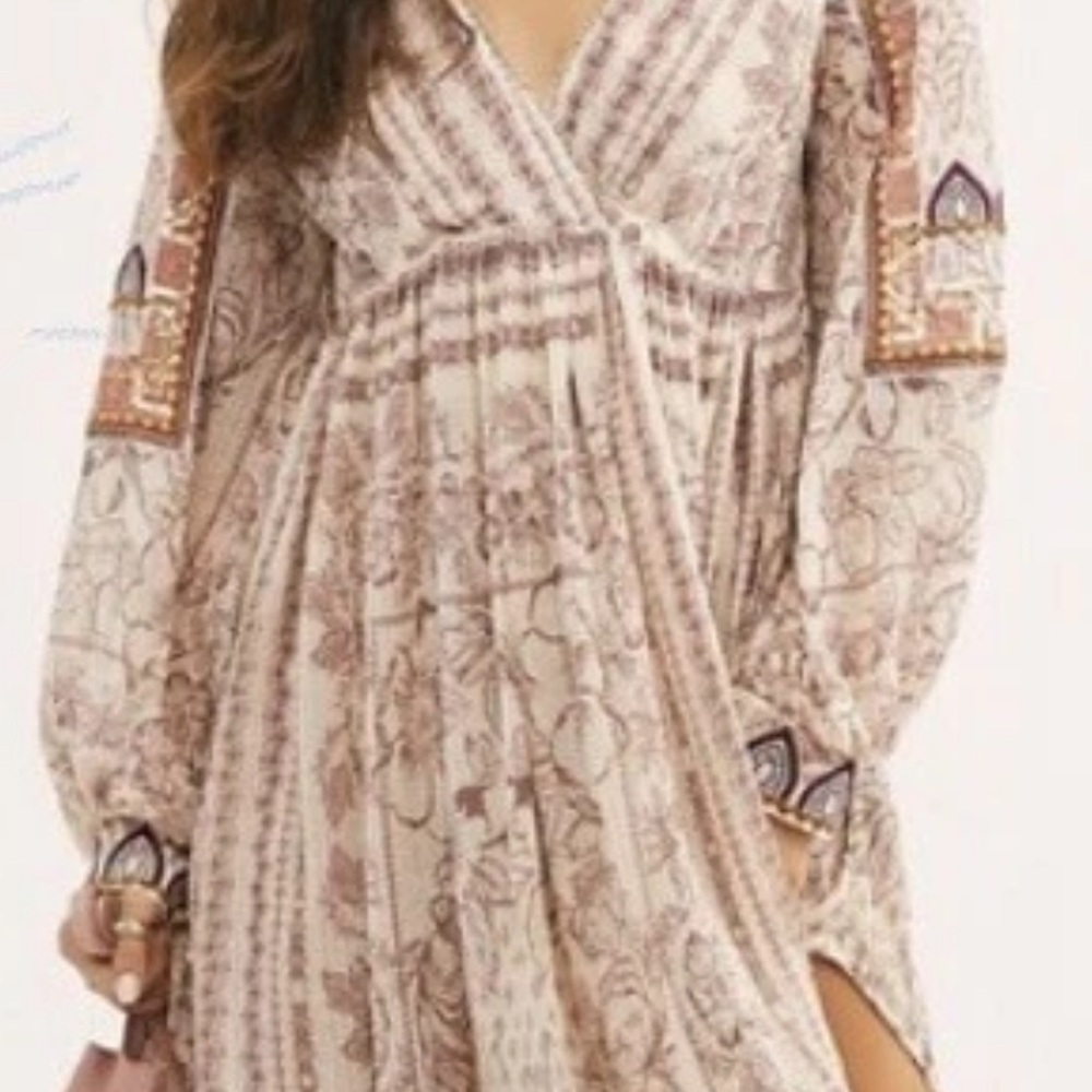 Free People Cream Pink Long Sleeve Sundress